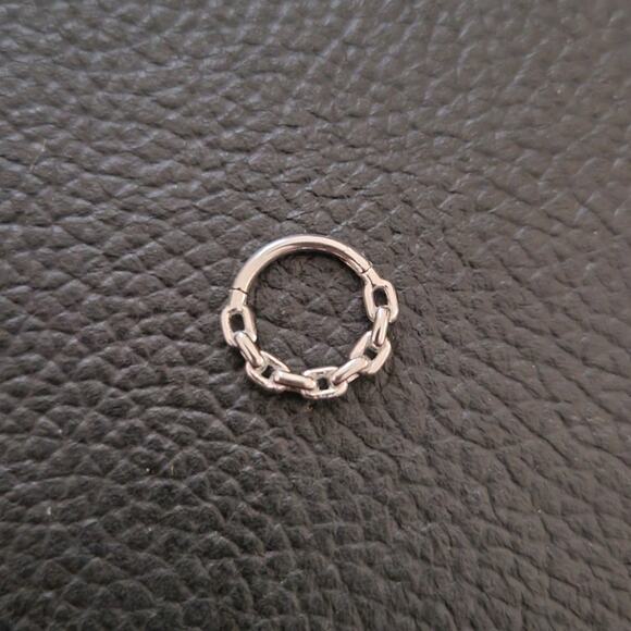 14 gauge 8mm stainless steel silver septum piercing with solid chain - Picture 2 of 2